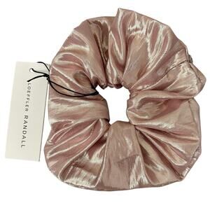 Loeffler Randall Rose Gold Hair Scrunchie Shiny Metallic Pink NWT